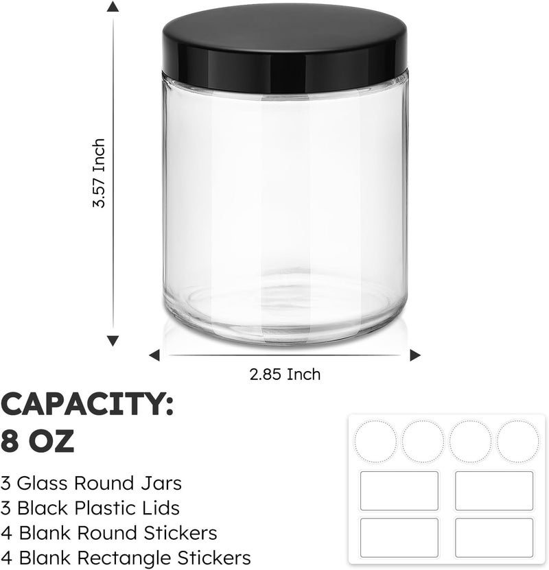 Tecohouse 8oz Glass Jars with Lids, 3 Pack Candle Jars with Blank Labels, 250g Clear Glass, Wide Mouth | Cosmetic Containers for Sample, Cream, Lotion, Honey, Powder, Jelly | Kitchen & Home - Image 3